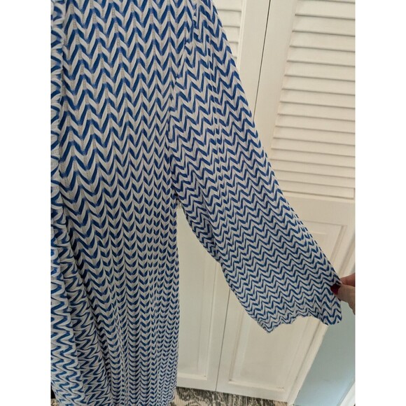 Chico's Cardigan Women's XL/3 Easy Wear Blue White Textured Open Front Chevron - Picture 5 of 11